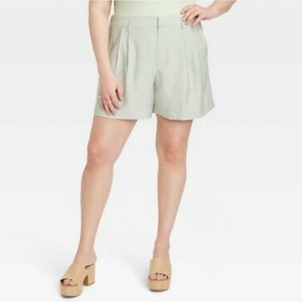 A New Day Taylored Light Green Pleated Shorts